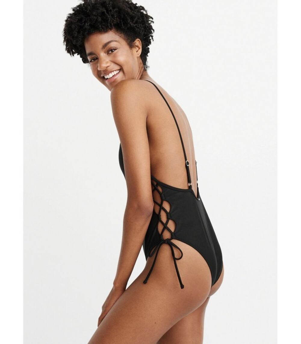 Abercrombie & Fitch Black Lace Up Sides One Piece Swimsuit Size Small V Neck